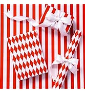 RUSPEPA Reversible Wrapping Paper Roll, Mini Roll, Red and White Stripes and Diamond Pattern, Hol...