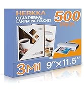 HERKKA 500 Pack Laminating Sheets, Holds 8.5 x 11 Inch Sheets, 3 Mil Clear Thermal Laminating Pou...