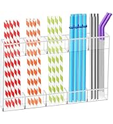 9.5" Straw Holder for Cabinet Door, Reusable Acrylic Straw Dispenser with Detachable Adhesive for...