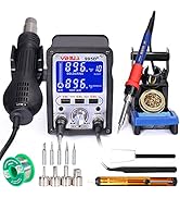 YIHUA 995D+ 2 in 1 Hot Air Rework and Soldering Iron Station with X-2 Soldering Iron holder, 3 Me...