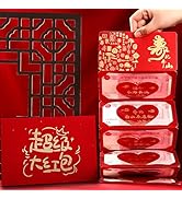BAIWOVIS Chinese Red Envelopes, Creative 6 Pockets Expandable Hongbao, Shimmering Money Packets f...