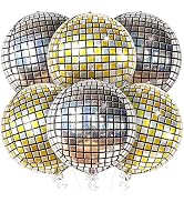 KatchOn, Silver and Gold Disco Ball Balloons -22 Inch, Pack of 6 | 4D Sphere Balloons for Disco P...
