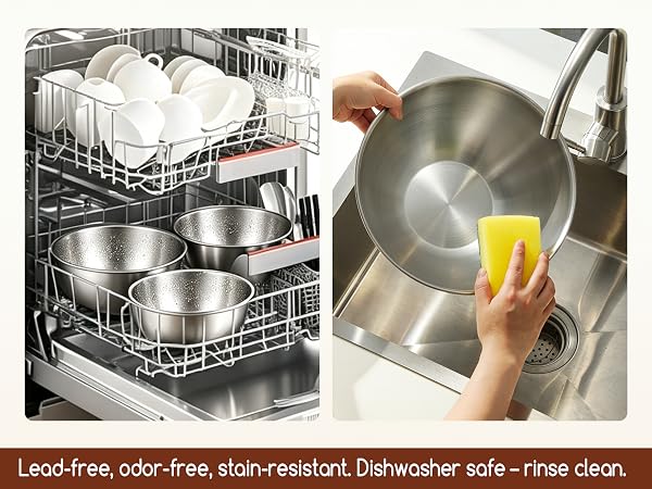 Lead-free, odor-free, stain-resistant. Dishwasher safe - rinse clean