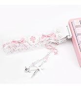 COOMICKEY Mechanical Keyboard Strap, Pink White Lace Snap Straps with Charm Fit for 98 87 65 60 M...