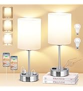 PARTPHONER Touch Table Lamps for Bedroom Set of 2, Bedside Nightstand Lamps with USB Port and Pow...