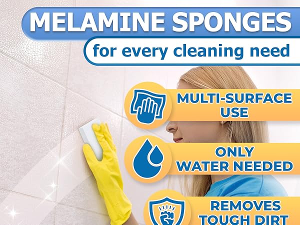 Non-scratch melamine cleaning pad wipes burnt-on grease and food residue from glass cooktop