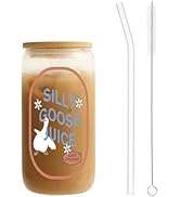 MRYAWXBK Cute Goose Glass Cup with Bamboo Lids Straw 16oz, Ice Coffee Glass Tumbler for Soda Boba...