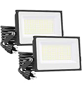 Onforu 2 Pack 60W LED Flood Light, 6000lm, IP66 Waterproof Work Light with Plug, 6500K Daylight W...