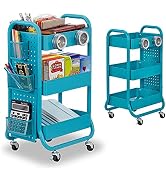 DESIGNA Heavy Duty 3-Tier Metal Rolling Cart,Utility Storage Cart with DIY Pegboard,Craft Art Car...