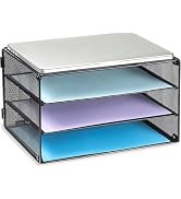 DALTACK 3 Tier Letter Tray Paper Organizer Mesh Metal Desk File Organizer for Home & Office, Black