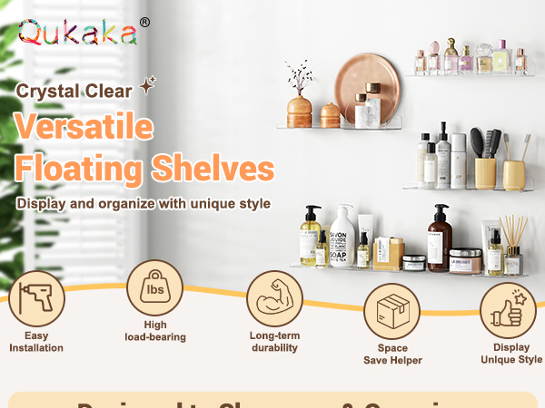Qukaka Crystal Clear Versatile Floating Shelves Display and organize with unique style