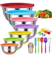 CHAREADA Mixing Bowls with Airtight Lids, 18pcs Stainless Steel Nesting Colorful Mixing Bowls Set...
