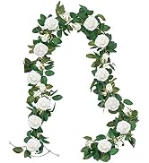 U'Artlines 3 Pack Artificial White Rose Vines Floral Garlands Total 19.5 Ft Fake Vine Silk Flower...