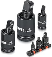 JU JIAN TEC Impact Universal Joint-Socket Swivel Set, 3 piece, 1/2", 3/8", 1/4"Inch Drive Swivel ...