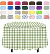 SietDESEO 2 Pack Sage Green Gingham Tablecloth Round 84 x 84 Green and White Checkered Table Clot...