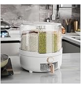 HAOHIZE Grain Dispenser, Rotating 360° Rice Dispenser Food Dispenser with 6 Compartments Grain Di...