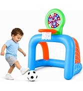 Toddler Soccer Goal & Basketball Hoop Set for Ages 2-4, 3-in-1 Inflatable Kids Sports Center with...