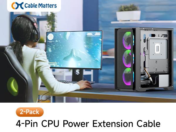 ATX 4-Pin CPU Extension Cable, 8 inches Power Supply Extension Cable, ATX 4-Pin CPU Extension