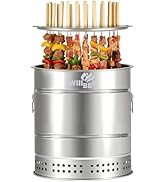 WILLBBQ Large Hanging Charcoal Grill, 360 Barrel Smoker, Stainless Steel Double-Wall Insulated, P...