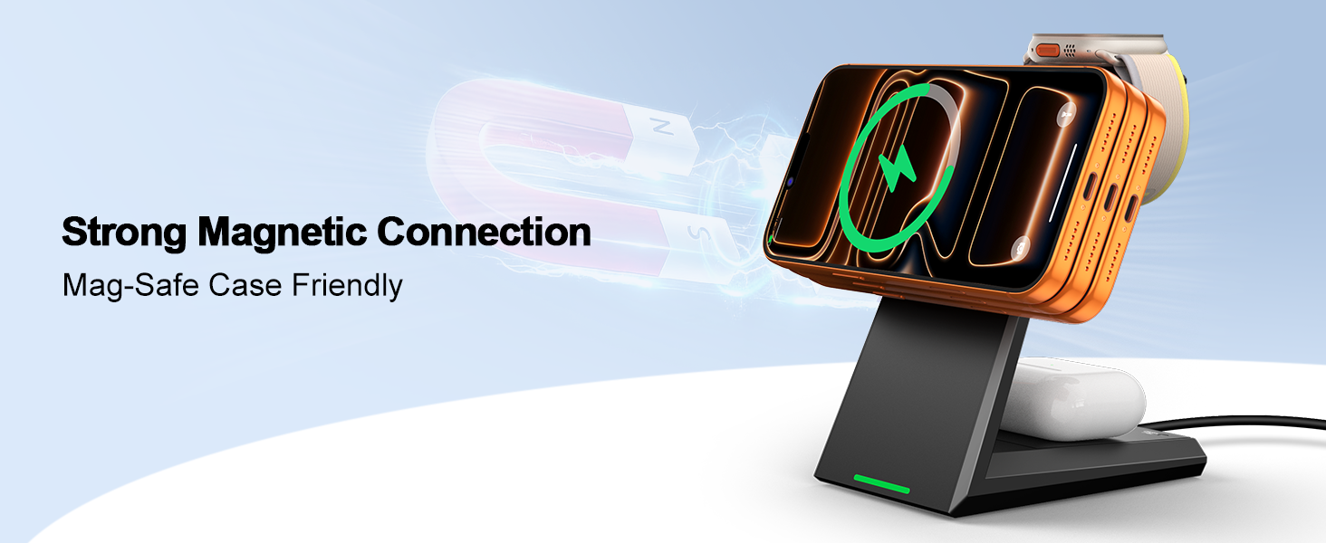 strong magnetic connection for iphone charging, mag-safe case friendly