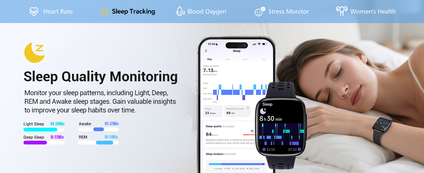 Fitness watch with Sleep monitoring