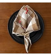 EVERLY Yarn-Dyed Linen Plaid Cloth Napkins, 20x20inches Set of 6 100% Washed French Linen Napkins...