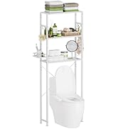 SAYGOER 3-Tier Glass Over The Toilet Storage, Adjustable Shelf Bathroom Organizer with Suction Cu...