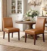 HomePop Kolbe Dining Chair - Carmel Faux Leather,19.5" Seat Height, Ideal for 29-31 Inch Tables (...