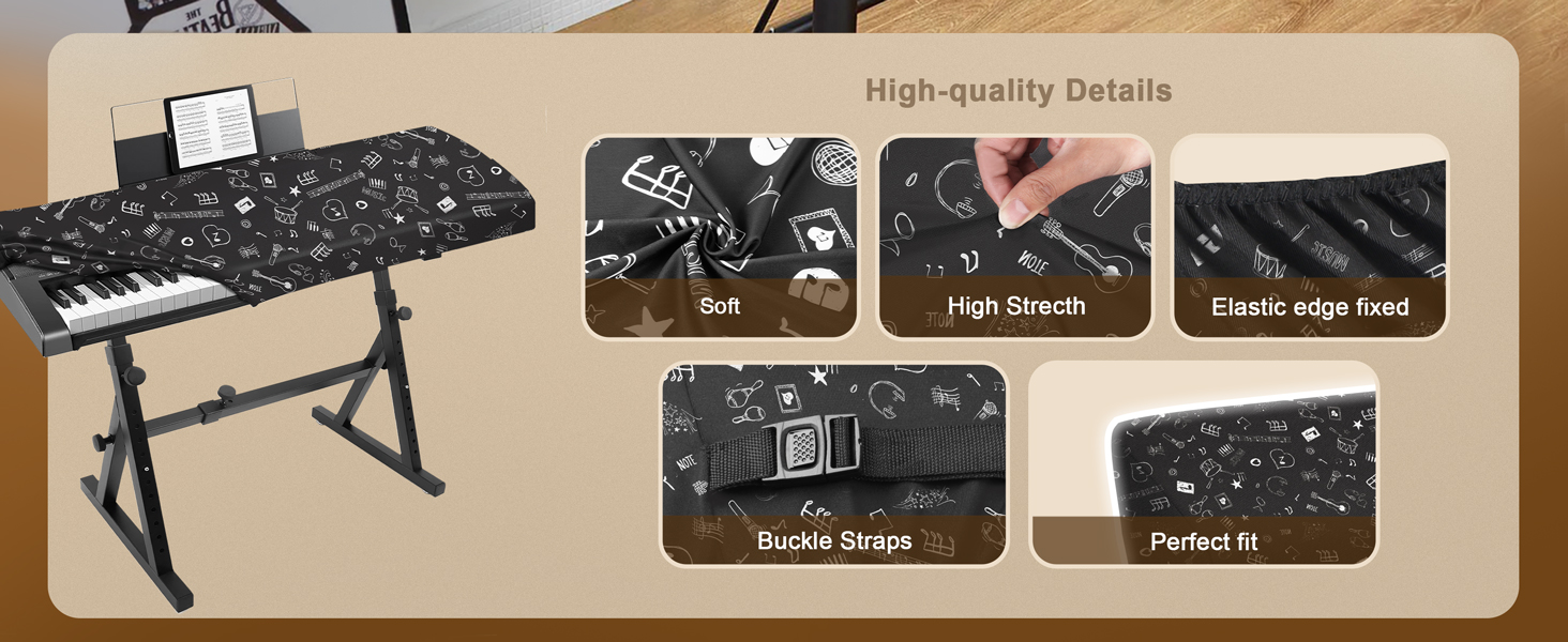 Piano Keyboard Dust Cover with Music Stand