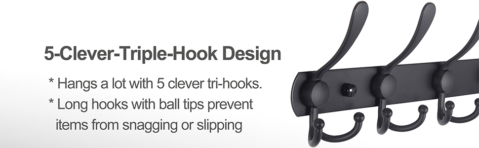 Clever-Tri-Hook-Design Wall Mount Coat Rack