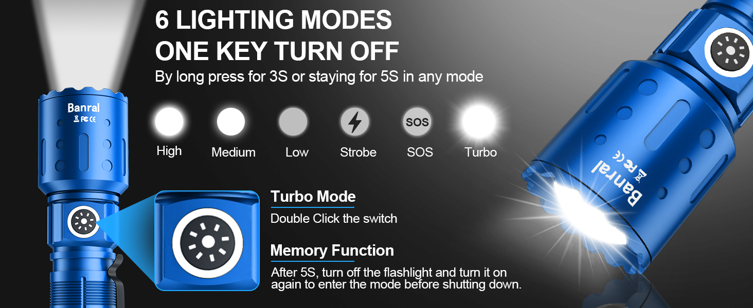 6 LIGHTING MODES AND ONE KEY TURN OFF