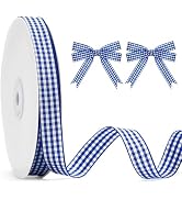 KINGLAKE Blue Gingham Ribbon - 5/8'' x 50 Yards Blue and White Ribbon for Gift Wrapping Polyester...