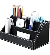 KINGFOM Office Supplies Desk Organizer Caddy with 5 Compartments, Pu Leather Pencil Holder/Phone ...