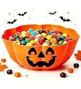 Halloween Candy Bowl 11.6 Inch Large Plastic Pumpkin Fruit Bowl for Party | Orange Pumpkin Candy ...