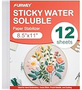 FURWEY 12PCS 8.5"x11" Sticky Water Soluble Embroidery Stabilizer Printable Paper Wash Away Stabil...