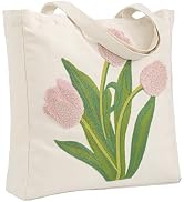 Perseverance Trade Embroidery Canvas Tote Bag for Women Reusable Cotton Shoulder Bag for Shopping...