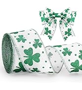 KINGLAKE St Patrick's Day Wired Ribbon - 2.5 Inch Glitter Green Shamrock Ribbon Wired for Wreaths...
