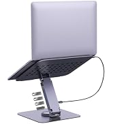 EJAY Laptop Stand with USB Hub 360 Rotating, Computer Riser with 3 USB-A 1 USB-C 5Gbps Ports, Fol...