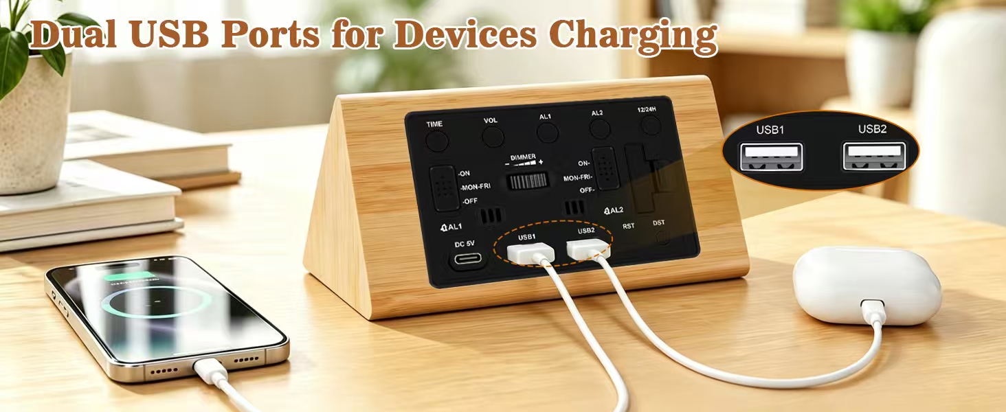clock with usb charging ports