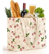 Miss Adola Large Canvas Grocery Tote Bag - Reusable Extra Large Shopping Shoulder Bags with 6 Inn...