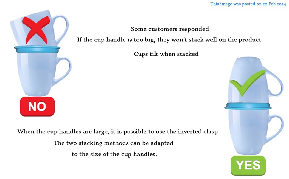 Some customers responded If the cup handle is too big, they won’t stack well on the product.
