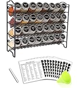 SWOMMOLY Spice Rack Organizer with 32 Glass Spice Jars, 396 Spice Labels, Chalk Marker and Funnel...