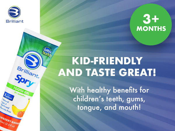 Brilliant Oral Care Kids Fluoride Free Toothpaste, Spry Gel with Xylitol