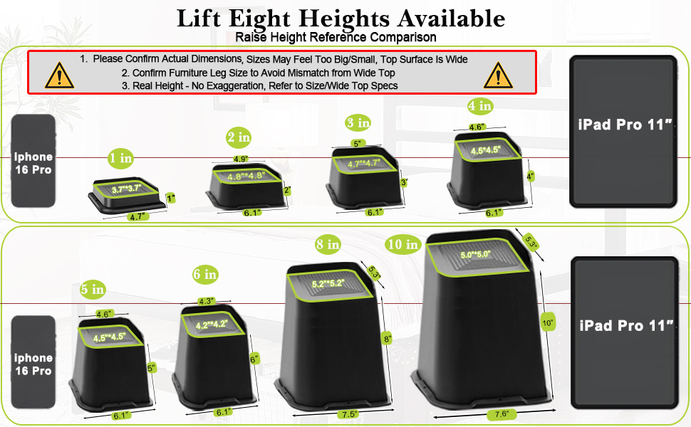 Lift Seven Heights Available 1in 2in 3in 4in 5 in 6in 8in 10 inch