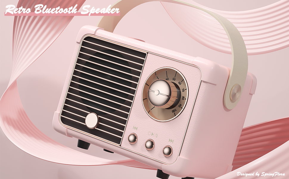 Retro Vintage Bluetooth Speaker with Built-in Mic Pink 2