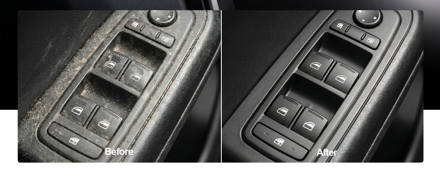 Dirty car door seal packed with debris gets restored to pristine condition with car cleaning putty