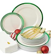By Madee 175 Pcs Christmas Plates and Napkins Disposable Dinnerware Set for 25 Guests | Elegant I...