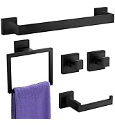 5-Piece Black Bathroom Accessories Set - 304 Stainless Steel Towel Racks for Bathroom - Include W...