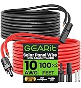GearIT 10AWG Solar Extension Cable (100FT Black - 100Ft Red) Male to Female Solar Connectors with...