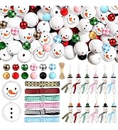 307 Pieces Christmas Snowman Wooden Beads Craft Project Natural Polished Wood Bead with Twine, Wi...